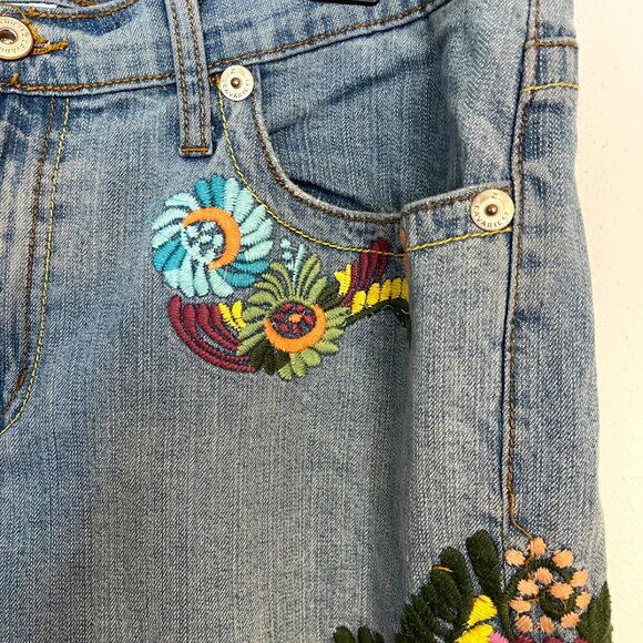 VINTAGE Y2K Z. Cavaricci Jeans Womens Floral Embroidered Straight Leg Sz14 1990s - Picture 3 of 8